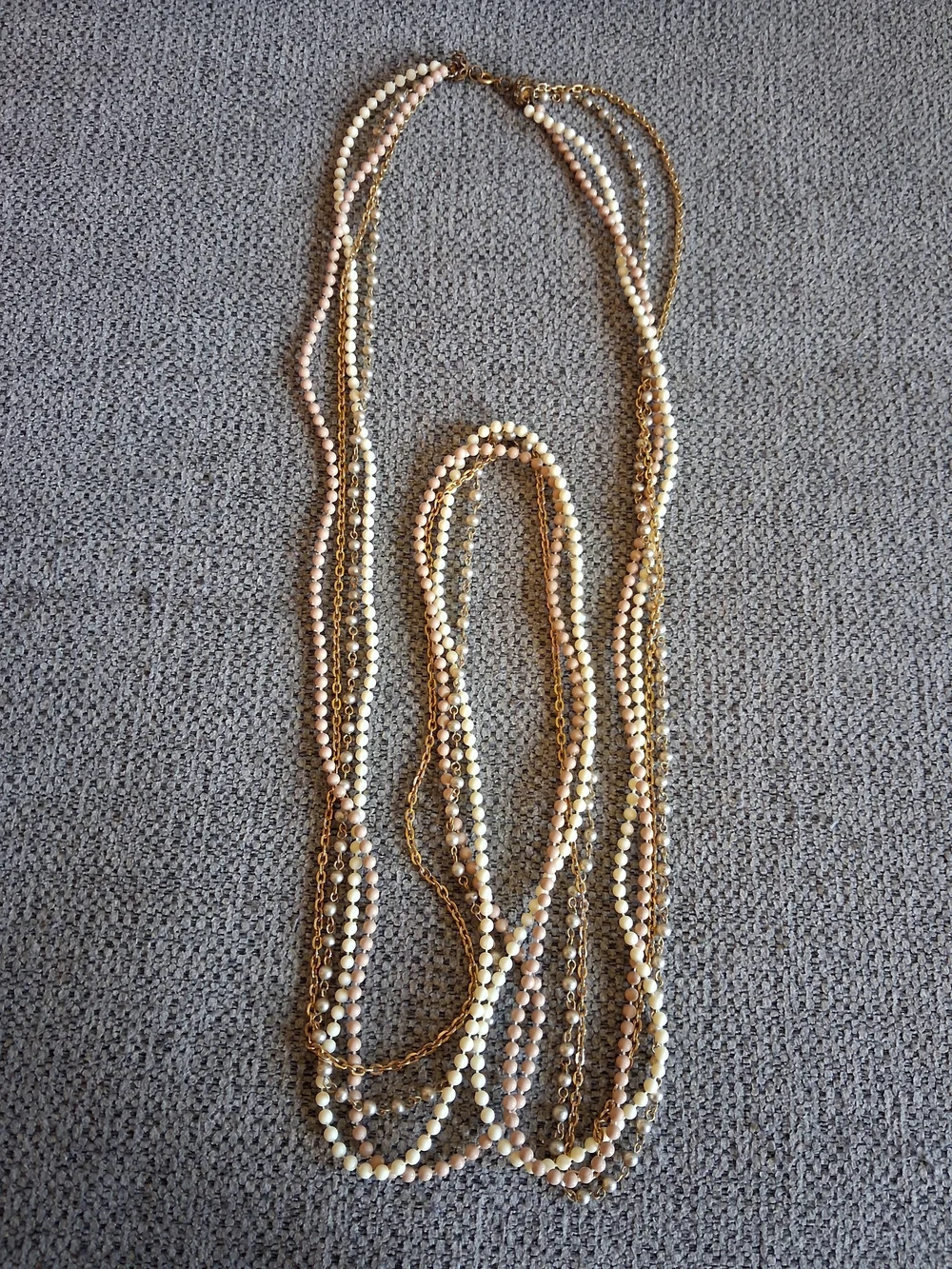 Vintage Multi-Strand Gold and Cream Layered Necklace